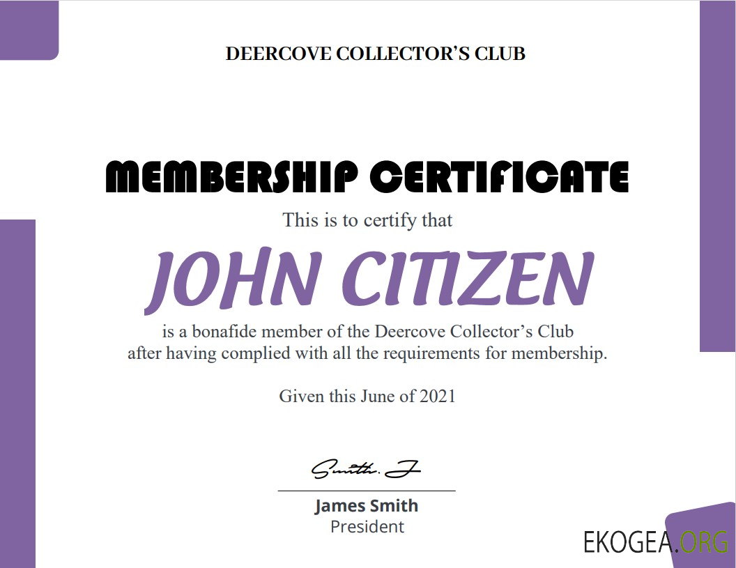 Certificat d'adhésion au club américain